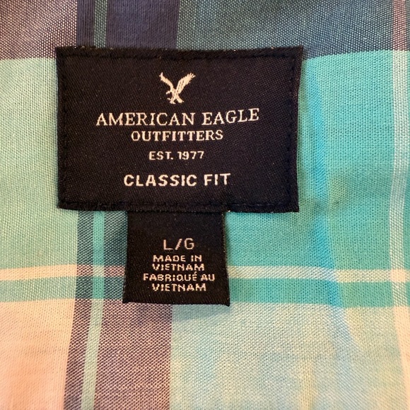 American Eagle Outfitters Teal and White Plaid Classic fit Shirt/size L - Picture 9 of 10